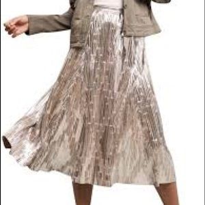 Anthropologie pleated metallic midi